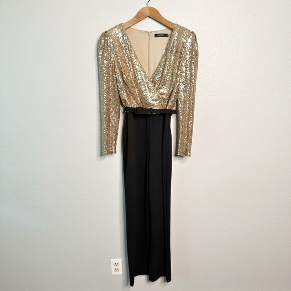 Lauren Ralph Lauren Gold Sequin Jumpsuit - Size 14 - NWT - Picture 2 of 16
